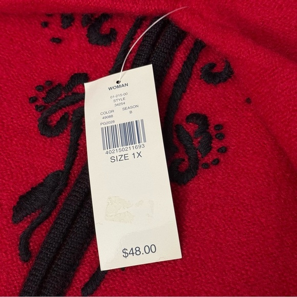 Karen Scott 100% Wool Full Zip Cardigan NWT Sweater Red Embroider Women 1X - Picture 13 of 13